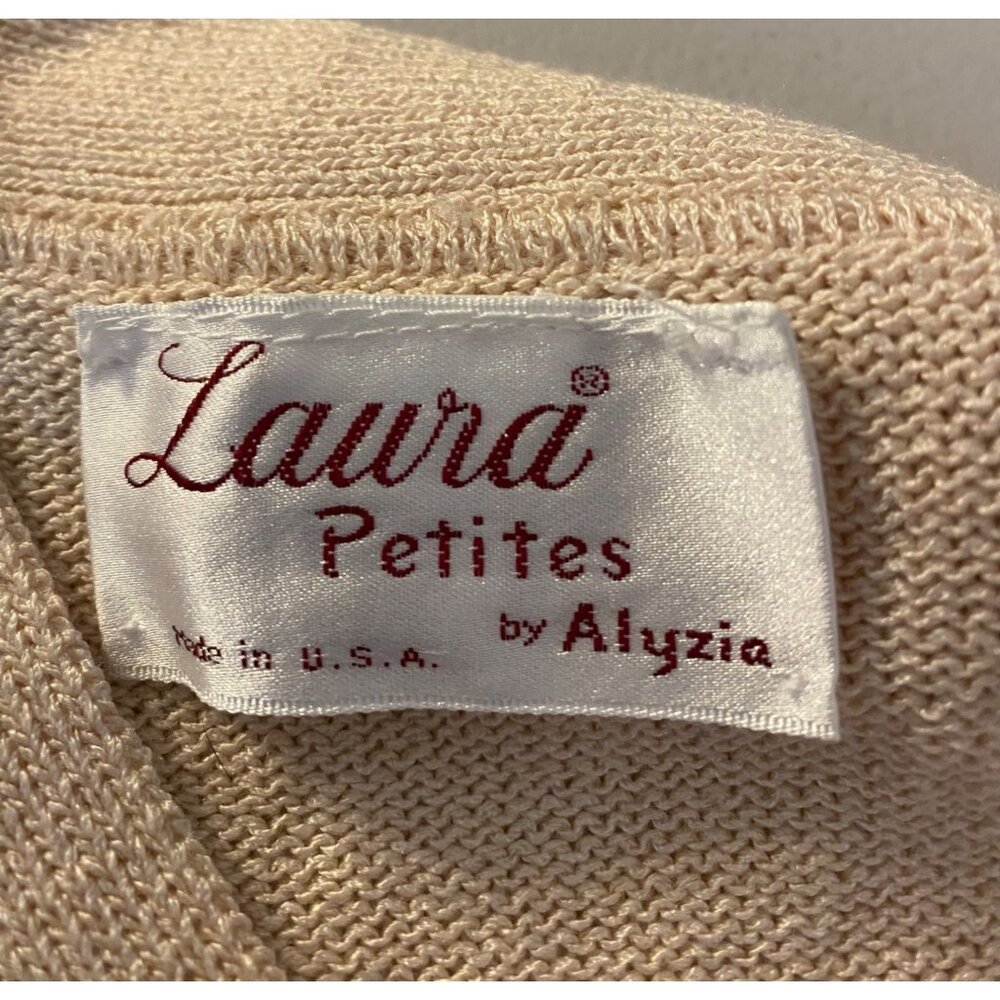 Vintage Laura by Alyzia Skirt Set Beige Short Sleeve Top Buttons Knit 14 Petite - Picture 7 of 16